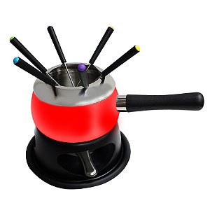 APARELHO PARA FONDUE COM 11 PEÇAS EM AÇO ESMALTADO VERMELHO