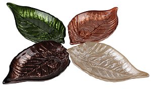 JG CENTROS MESA 4 PECAS FOLHAS FOLHAGEM EM VIDRO 17X9X7CM
