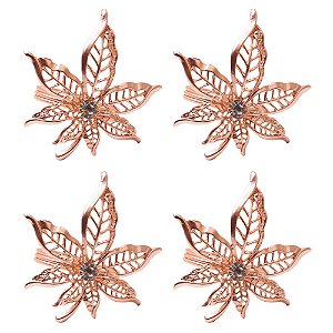 JOGO DE 4 ANEIS FLOR PARA GUARDANAPO EM ZINCO D6,3XA4,5CM COR ROSE