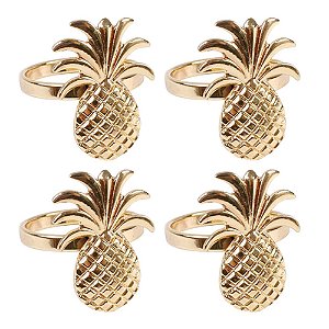 JOGO DE 4 ANEIS ABACAXI PARA GUARDANAPO EM ZINCO D3XA4,5CM COR DOURADO