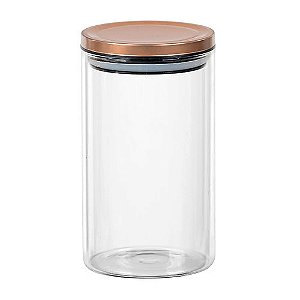 PORTA MANTIMENTO VIDRO BOROSSILICATO TAMPA METAL COBRE 1L