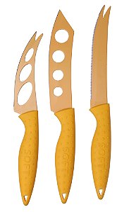 JG DE 3 FACAS PARA QUEIJO EM INOX AMARELO