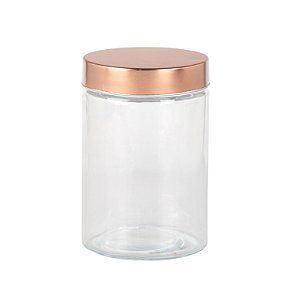 PORTA MANTIMENTO EM VIDRO LISO TAMPA METAL 1,3L 11X17CM