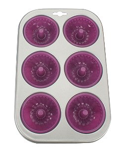 FORMA P/CUP CAKE MUFFIN AÇO CARBONO E SILICONE P/ 6 UN ROXA