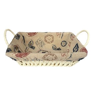 CESTA RETANGULAR FERRO E TECIDO DE LINHO 26X19X8CM COR BEGE