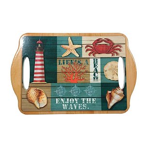 BANDEJA DEEP SEA BEACH EM CERAMICA D18X28 COR BEGE