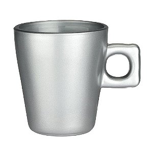 JOGO DE 4 XICARAS PLAIN COFFEE TIME EM VIDRO 80ML COR PRATA