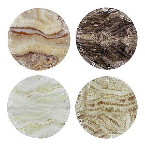 JOGO DE 4 PORTA COPOS MARMORE EM CERAMICA D10,8CM COR BEGE