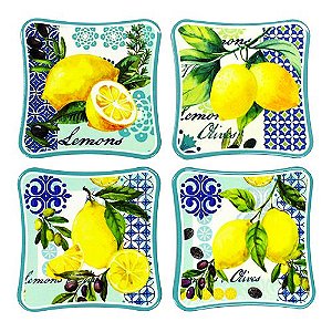 JOGO DE 4 PORTA COPOS LIMAO EM CERAMICA L10,8XA10,8CM