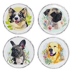 JOGO DE 4 PORTA COPOS DOG EM CERAMICA D10,8CM