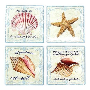 JOGO DE 4 PORTA COPOS DEEP SEA EM CERAMICA L10,8XA10,8CM