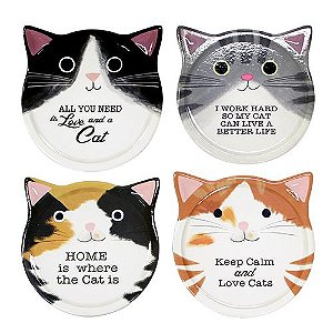 JOGO DE 4 PORTA COPOS CAT EM CERAMICA D10,8CM