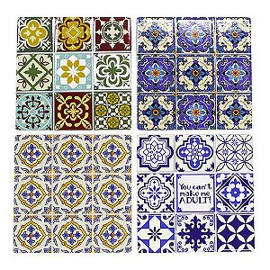 JOGO DE 4 PORTA COPOS AZULEJO EM CERAMICA L10,8XA10,8CM