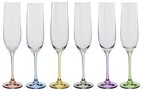 JG 6 TAÇAS CHAMPANHE RAINBOW EM CRISTAL ECOLÓGICO 190ML