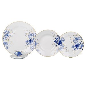 APARELHO JANTAR 30 PECAS FIORE BLU EM PORCELANA SUPER WHITE