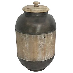 POTE DE METAL E MADEIRA MARROM E BEGE 20CM X 36CM