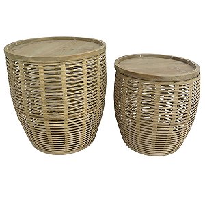 MESA LATERAL DE BAMBU COM TAMPO DE MADEIRA - 2PCS G:47CM X 5