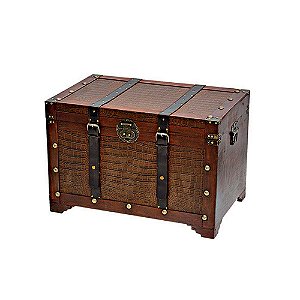 CJ. DE BAUS DE MADEIRA E COURO- 3 PCS