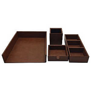 CJ. DE ITENS DE ESCRITORIO ESTILO COURO MARROM  - 4PCS