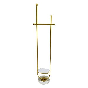 CABIDEIRO DE METAL DOURADO COM PEDRA ESTILO MARMORE BRANCA