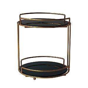 BANDEJA DE DOIS ANDARES DE METAL DOURADO E CERAMICA VERDE