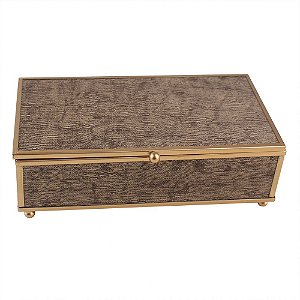 PORTA JOIA DE METAL E VIDRO MARROM E DOURADO