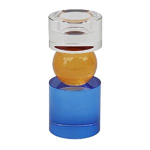 CASTIÇAL EM CRISTAL AZUL, TRANSPARENTE E LARANJA