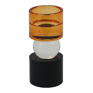 CASTIÇAL EM CRISTAL PRETO, TRANSPARENTE E LARANJA