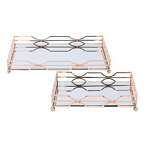 CJ. DE BANDEJAS DE ESPELHO E METAL ROSE GOLD - 2PCS