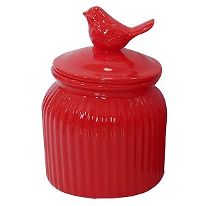 POTE CERAMICA BIRD LID VERMELHO GRANDE 14X14X21 CM
