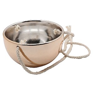 CACHEPOTS DE CERAMICA ROSE COM ALCA E CORDA 12CM X 12CM X 8C
