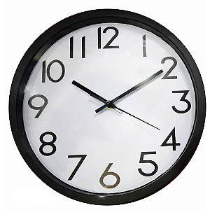 RELOGIO DE PAREDE DE PLASTICO PRETO E BRANCO 25CM X 4CM
