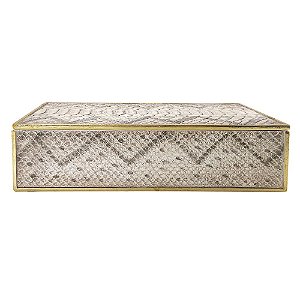 CAIXA COM TAMPA TIPO COBRA CINZA E DOURADA 30CM X 15CM X 9CM