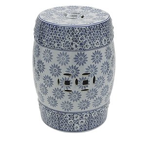 BANQUETA SEAT GARDEN DE CERAMICA BRANCO COM AZUL