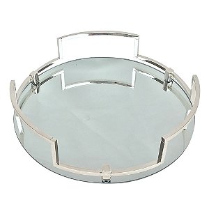 BANDEJA DE VIDRO E METAL PRATA 38,5CM X 38,5CM X 9,5CM