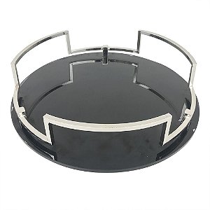 BANDEJA DE VIDRO PRETO E METAL PRATA 38,5CM X 38,5CM X 9,5CM