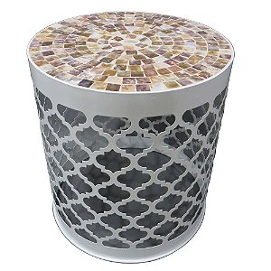 BANQUETA SIT GARDEN DE FERRO E MOSAICO 38CM X 38CM X 42CM