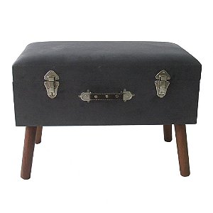 BANQUETA BAU DE MADEIRA E TECIDO AVELUDADO PRETO