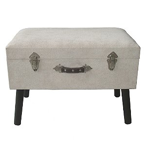 BANQUETA BAU DE MADEIRA E TECIDO AVELUDADO CINZA