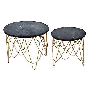 MESA DE METAL DOURADO E MADEIRA  2PCS