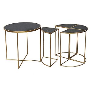 MESA DE METAL DOURADO E MADEIRA