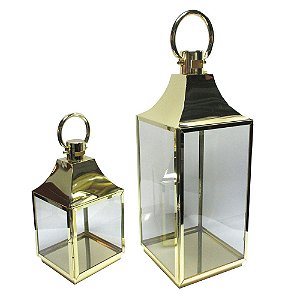 CJ DE LANTERNAS DE METAL E VIDRO DOURADAS 2 PCS G  23 X 22 X