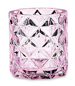 PORTA-VELAS ROSA EM VIDRO