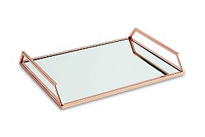 KIT BANDEJA ROSE GOLD EM METAL COM ESPELHO - 2 PCS