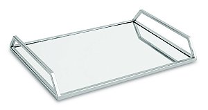 KIT BANDEJA PRATA EM METAL COM ESPELHO - 2 PCS