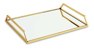 KIT BANDEJA DOURADA EM METAL COM ESPELHO - 2 PCS