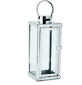 KIT LANTERNA PRATA EM VIDRO  E ACO INOXIDAVEL - 3 PCS