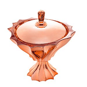 POTICHE DECORATIVO CRISTAL PÉ E TAMPA PARADISE ROSE 22x24cm
