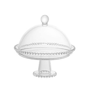 PRATO CRISTAL C/PÉ E TAMPA PEARL 20x18cm