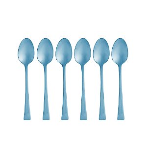 CJ 6 COLHERES AÇO INOX P/CHÁ BERNA AZUL FOSCO